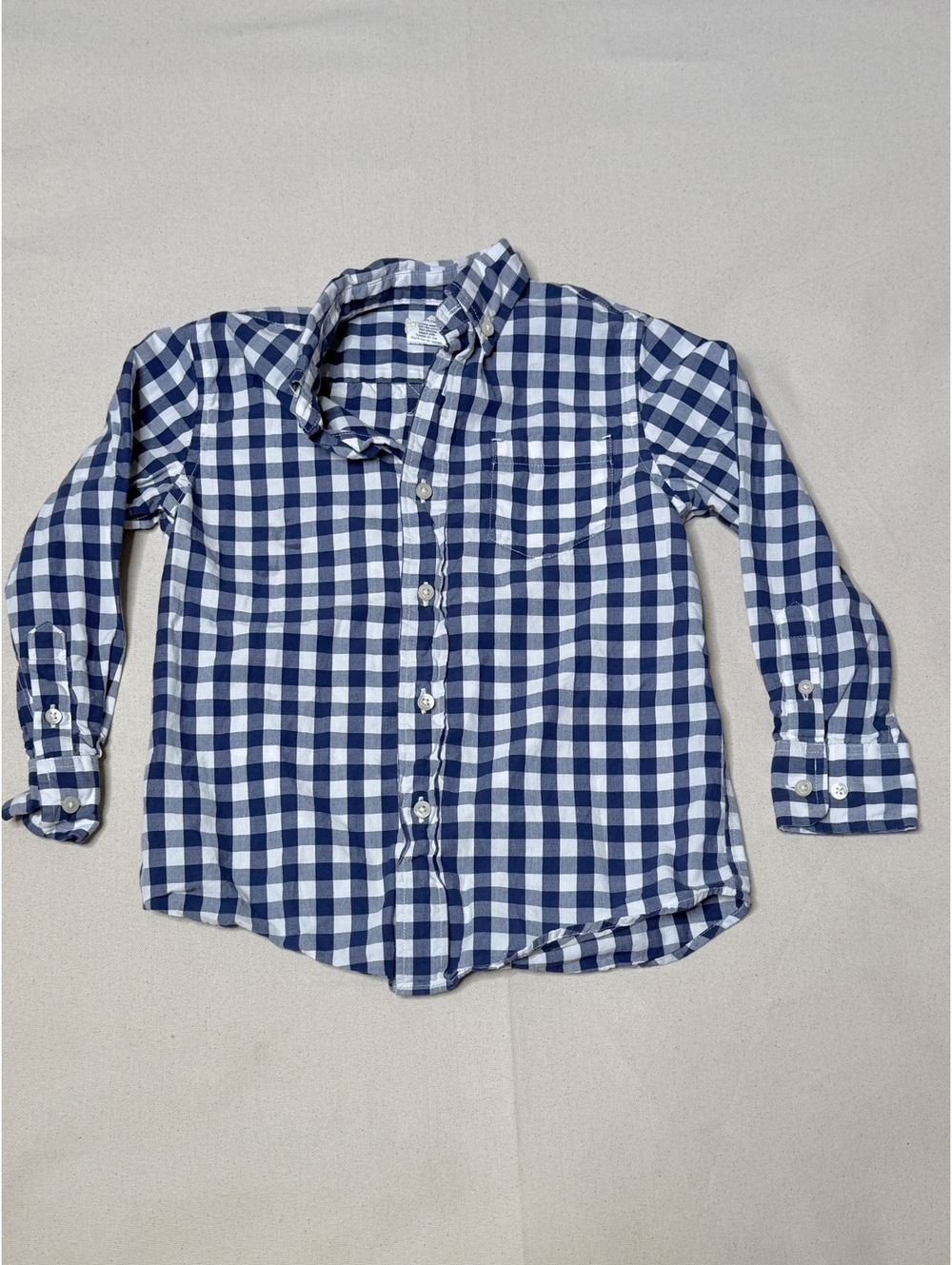 J.Crew Crewcuts Boys 4-5 Navy White Gingham Button Down Shirt 100% Cotton